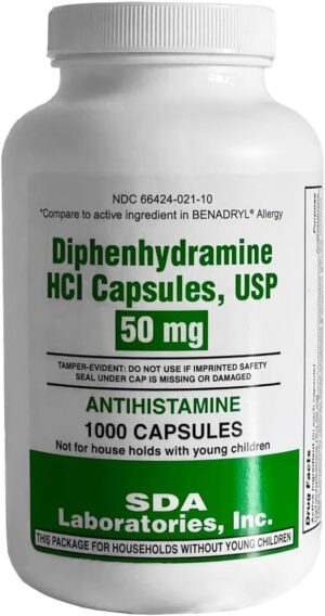 DIPHENHYDRAMINE 50MG 1000ct capsules, SDA LABS, Allergy Relief